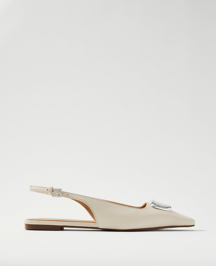 Weekend Collection Hardware Embellished Leather Slingback Flat
