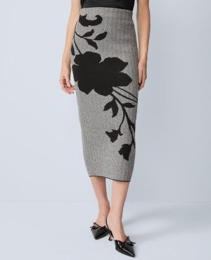Herringbone Floral Jacquard Sweater Skirt