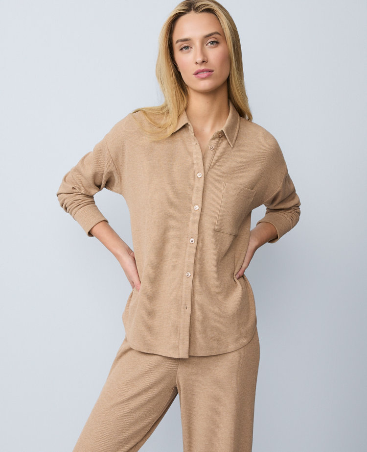 Waffle Button Down Lounge Top