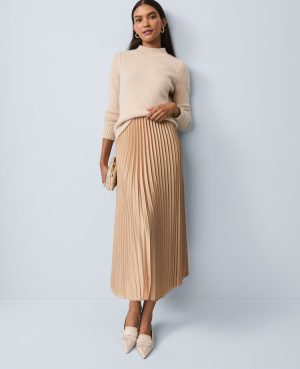 Petite Satin Pleated Midi Skirt