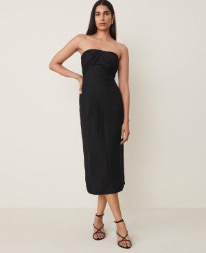 Petite Strapless Linen Blend Midi Dress