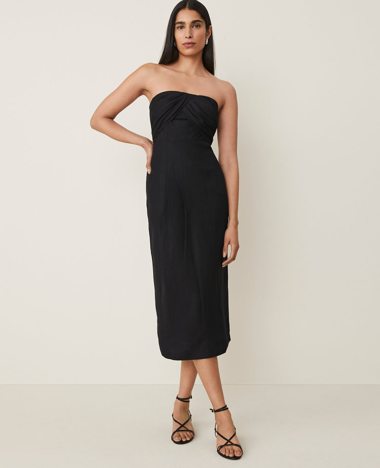 Petite Strapless Linen Blend Midi Dress