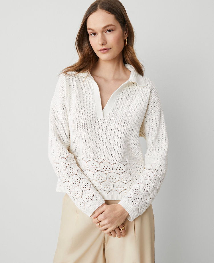 Petite Crochet Collared Sweater