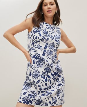 Petite Floral Linen Blend Shift Dress