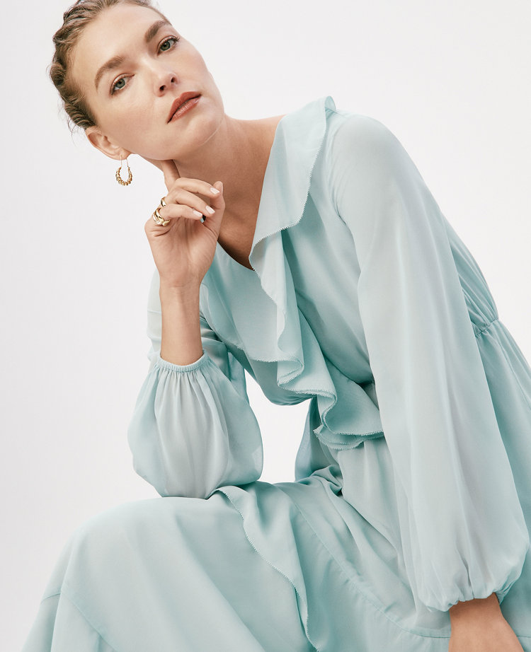 V-Neck Ruffle Maxi Dress