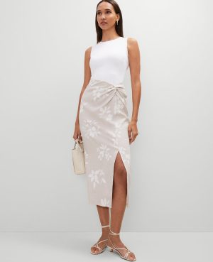 Petite Knotted Linen Blend  Pencil Skirt