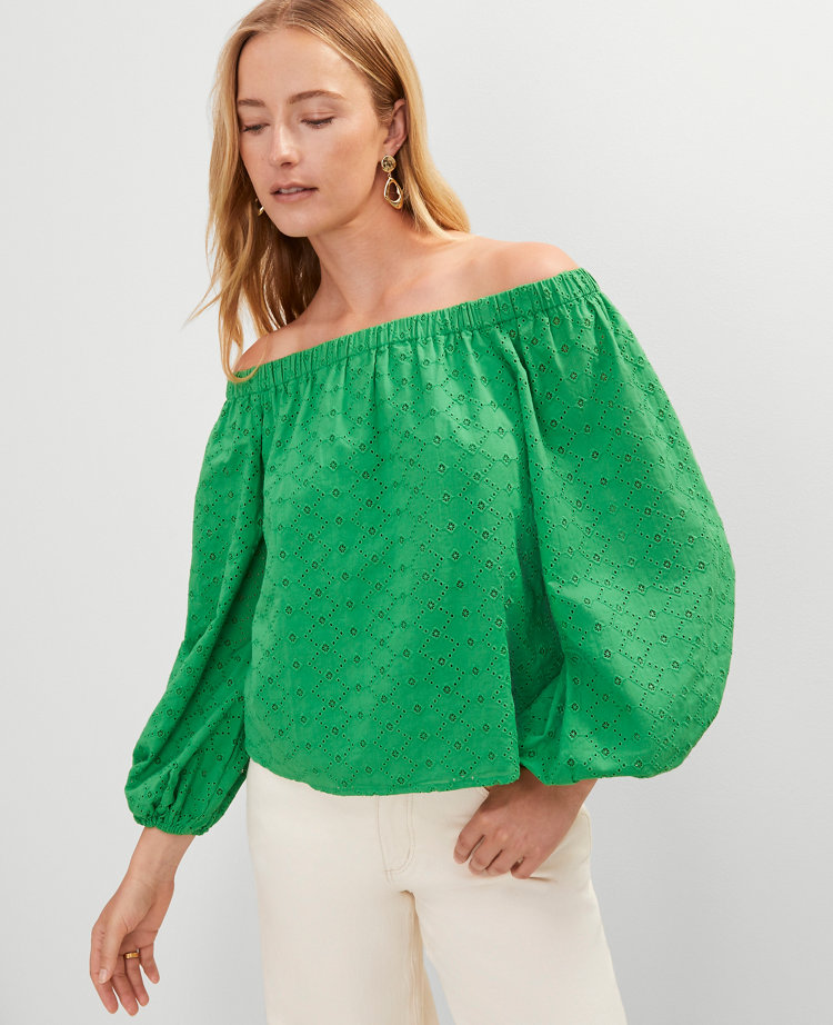 Petite Eyelet Off The Shoulder Top