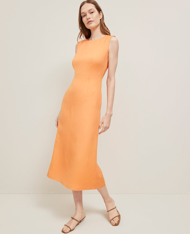 Petite Linen Blend Column Midi Dress
