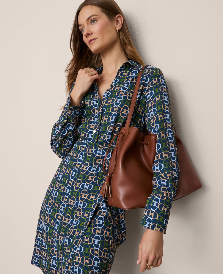 Chain Link Collared Wrap Shirtdress