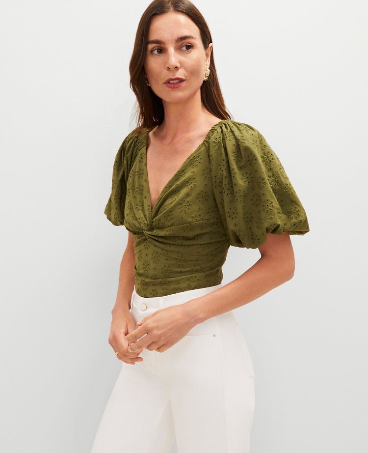 Petite Eyelet Knotted Tie Back Blouse