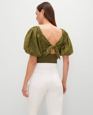 Petite Eyelet Knotted Tie Back Blouse