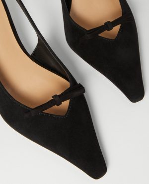 Bow Suede Slingback Pumps