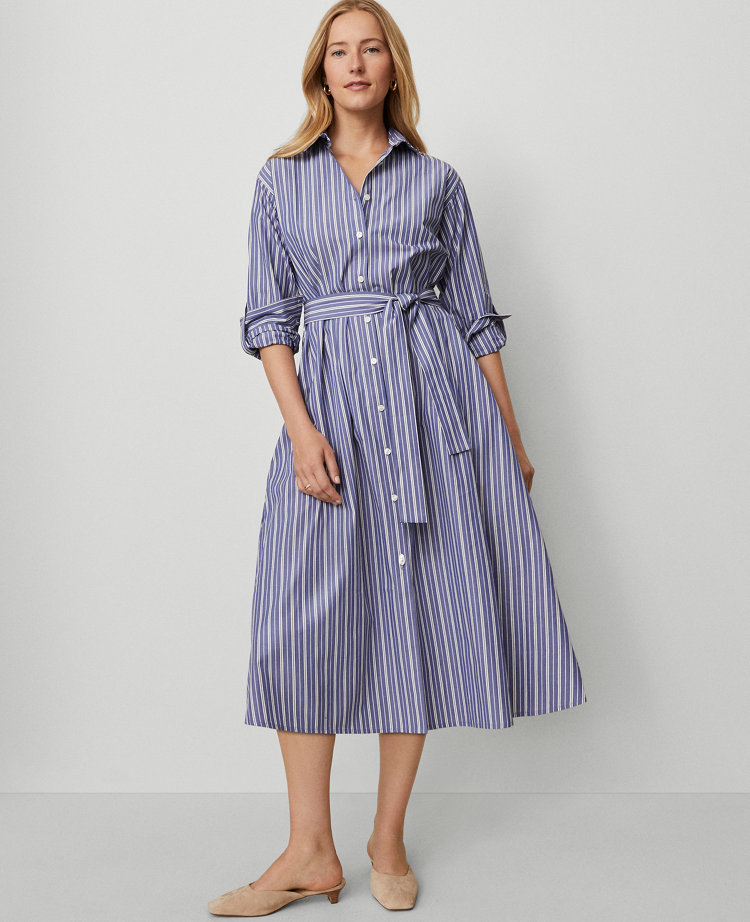 Striped Collared Midi Shirtdress