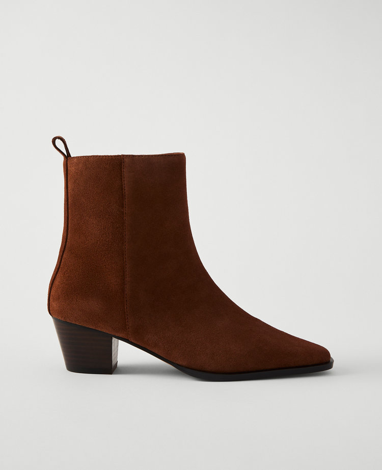 Tapered Heel Suede Bootie