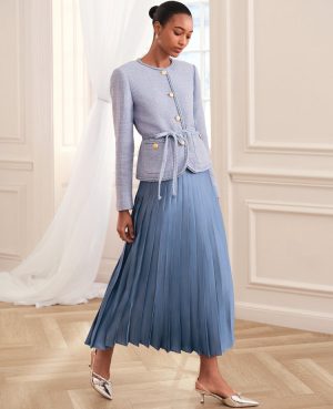 Petite Satin Pleated Midi Skirt