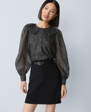 Dotted Pleated Collar Blouse