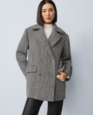 Petite Herringbone Double Breasted Peacoat