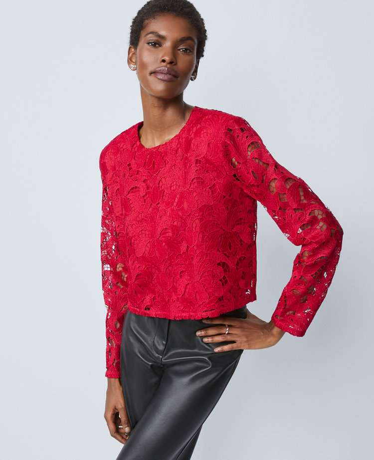 Petite Lace Crew Neck Blouse