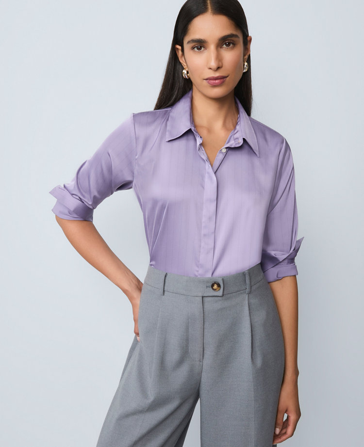Petite Pinstriped Satin Essential Shirt