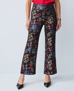 The Petite Side-Zip Flare Pant in Floral Jacquard
