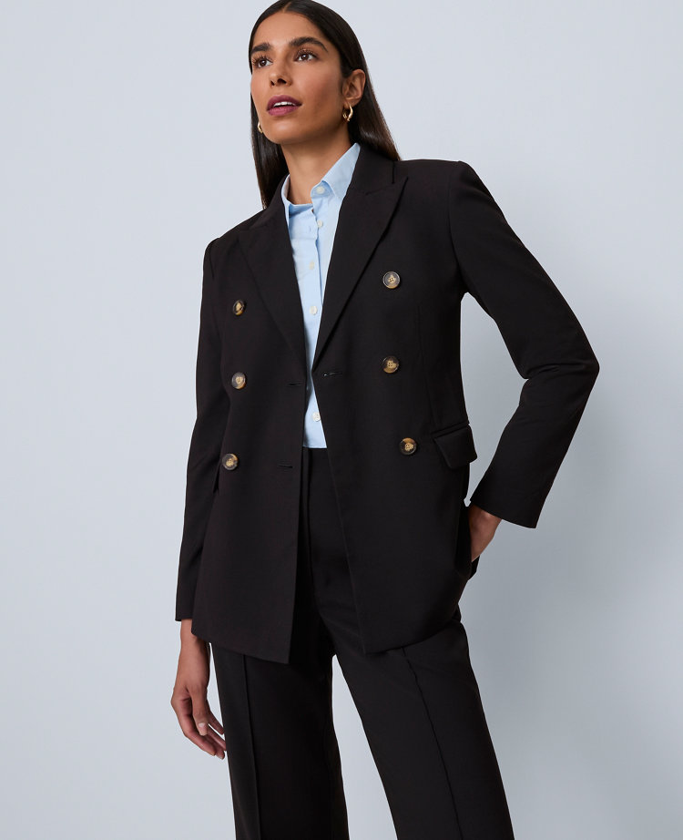 Petite Fitted Long Double Breasted Blazer