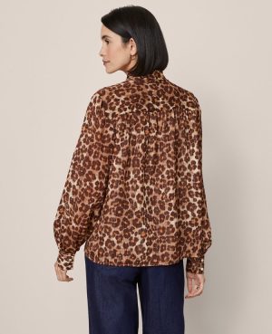 Petite Animal Print Tie V-Neck Popover