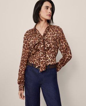 Petite Animal Print Tie V-Neck Popover