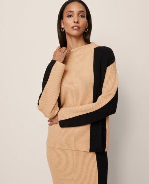 Colorblock Ribbed Mock Neck Sweater