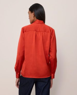 Petite Satin Bow Blouse