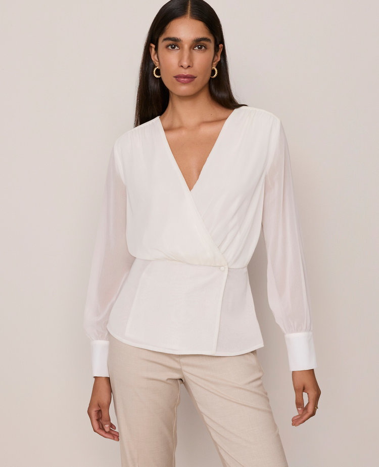 Petite Draped Wrap Blouse