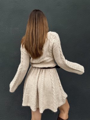 Oatmeal Cable Knit Mini Dress