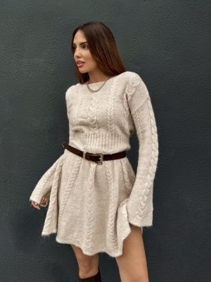 Oatmeal Cable Knit Mini Dress
