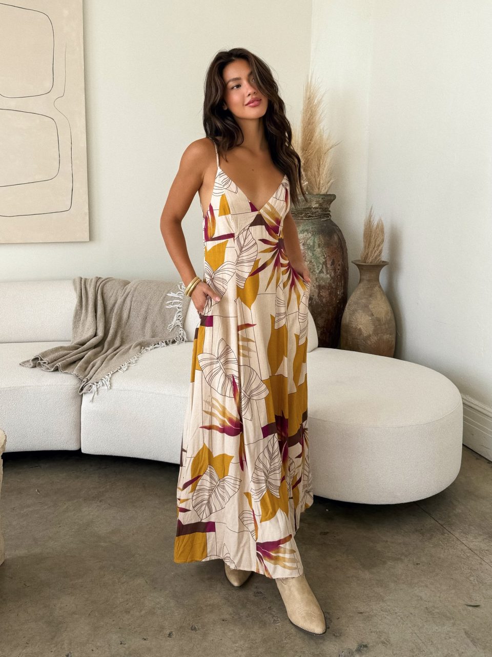 Bali Linen Print Maxi Dress
