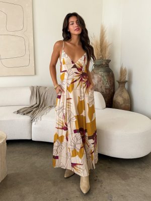 Bali Linen Print Maxi Dress