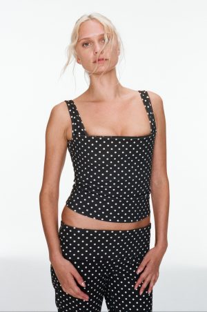 LUNA TOP – BLACK AND WHITE POLKA DOT