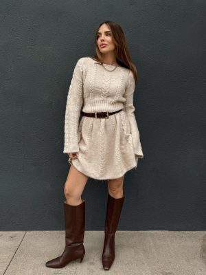 Oatmeal Cable Knit Mini Dress