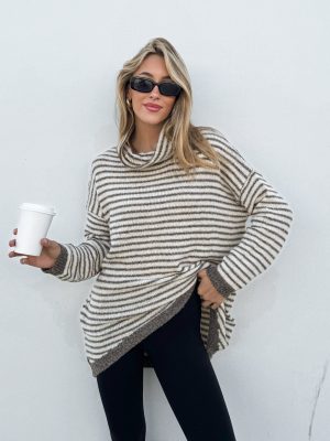 Mocha Stripe Knit Sweater