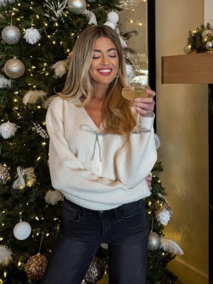 Holly Rhinestone Bow Sweater