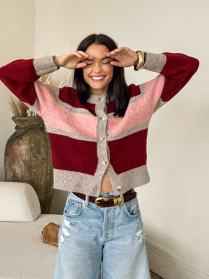 Octavia Button Down Sweater in Burgundy