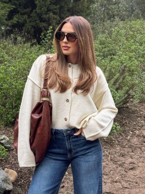 Stevie Button Knit Sweater in Cream